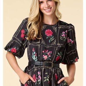 Floral Black Belted Maxi Dress